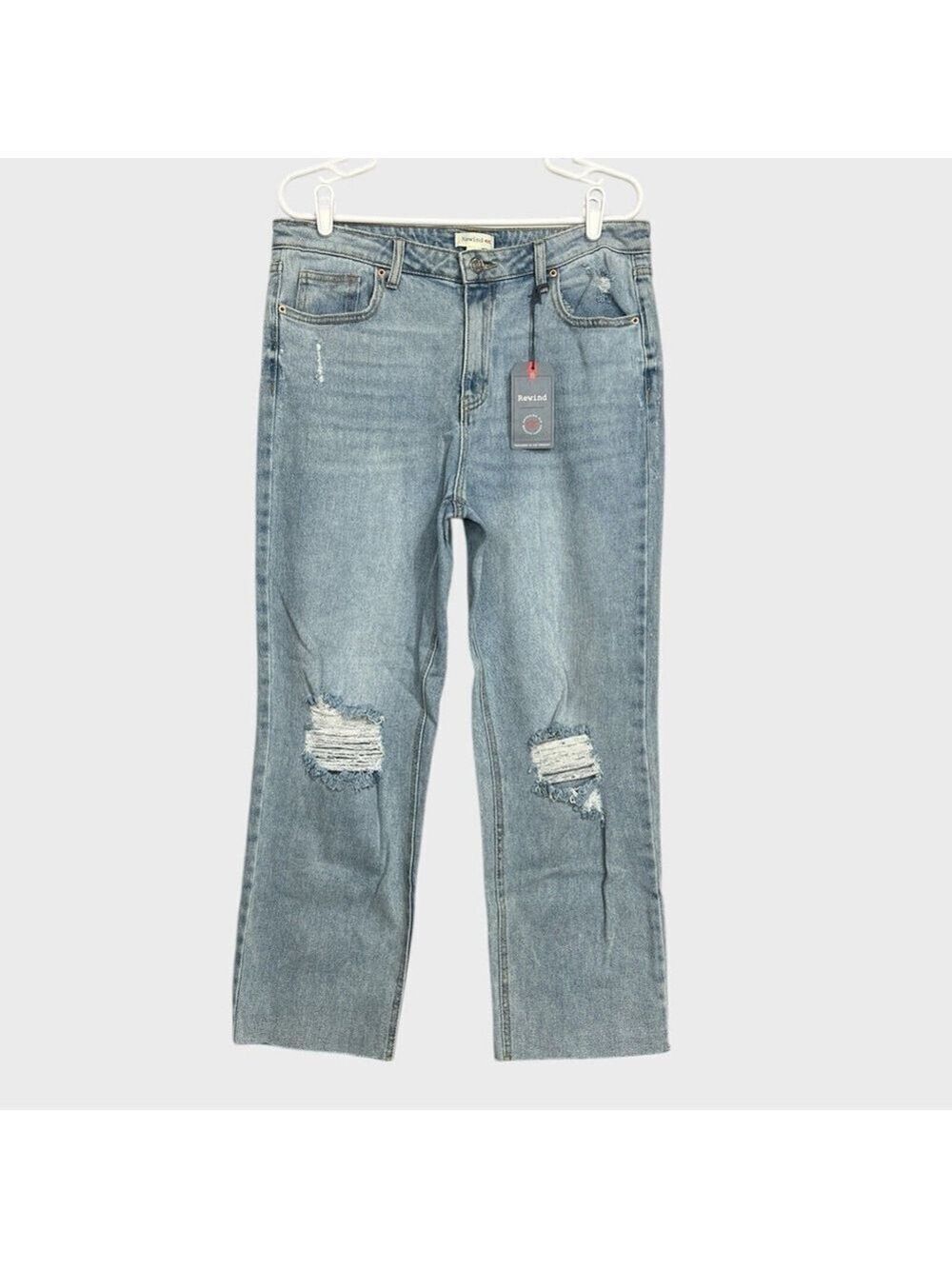 Rewind Jeans NEW sz 11 Straight Leg Distressed Ankle High Rise Relaxed Shredded